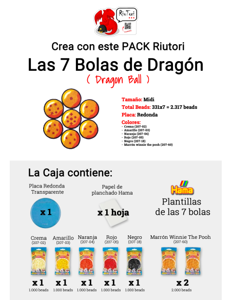 HAMA BEADS - PACK Crea las 7 Bolas de Dragón (Dragon Ball)